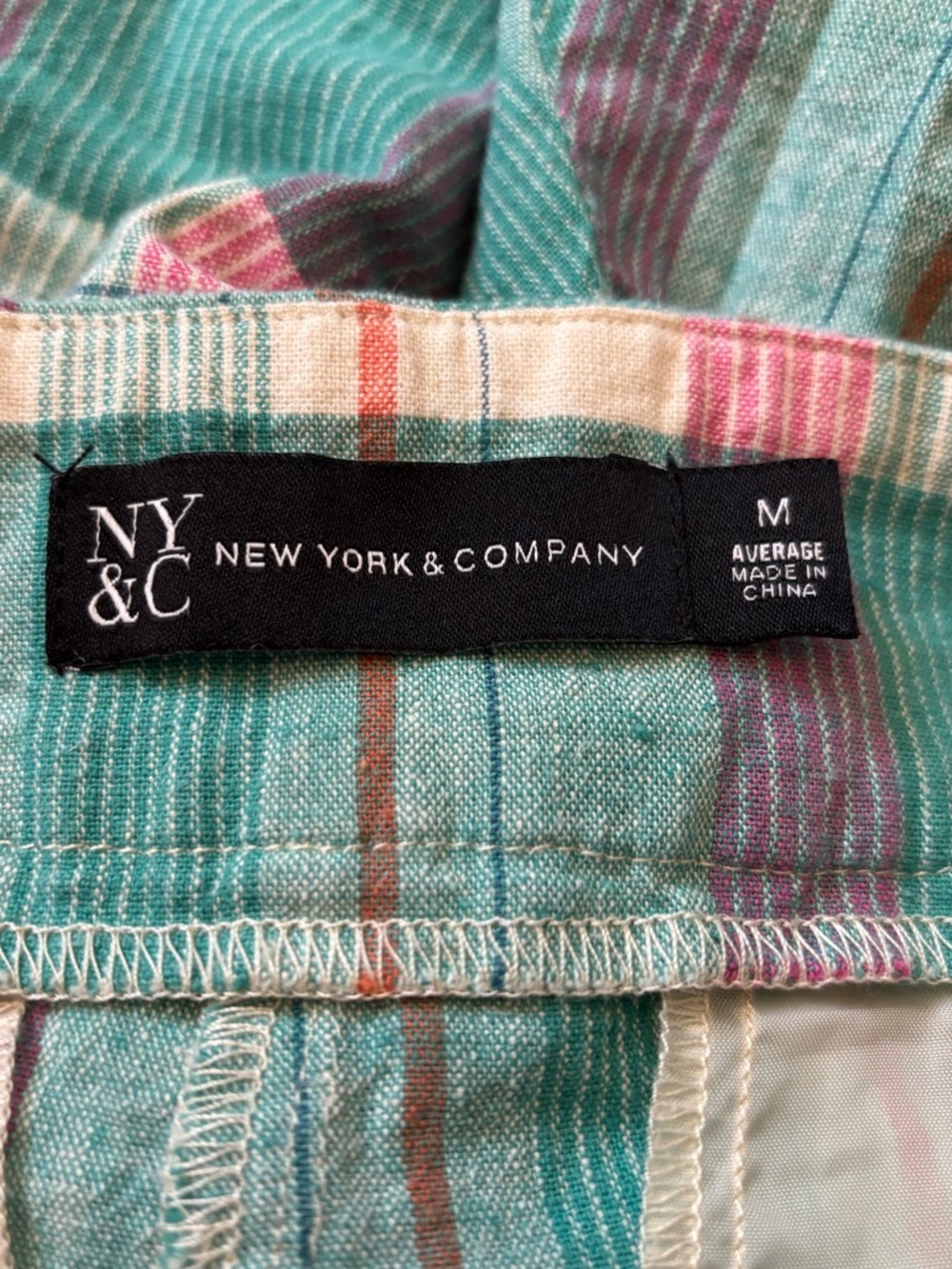 Preppy Wide Leg Pastel Plaid Linen Pants Size M